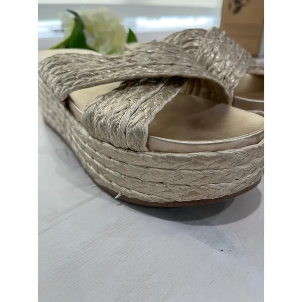J/Slides NYC Gold‎ Woven Cross Strap Platform Wedge Sandals Gold Size 6 - Image 8