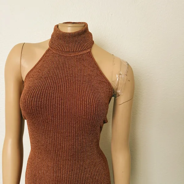 [Superdown] Copper Metallic Arima Halter Neck Knit Midi Sweater Dress Sz Small S - Image 10