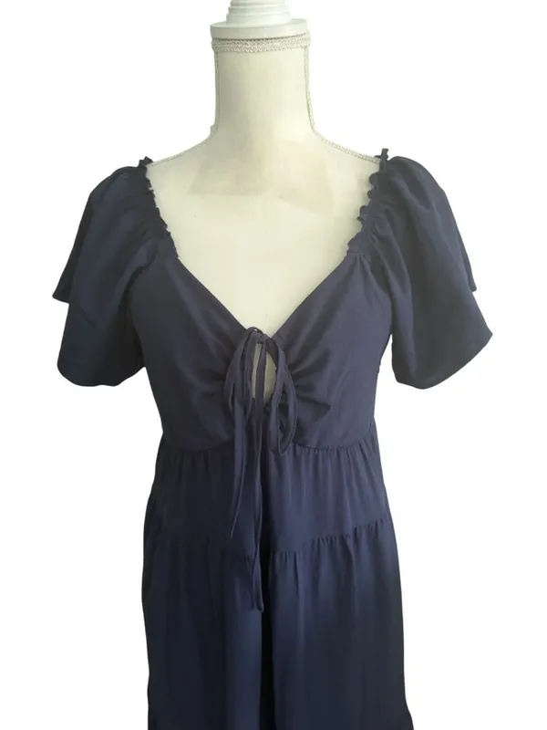 ECOWISH Navy Blue Cutout Short Sleeve Maxi Dress Size Medium - Image 5