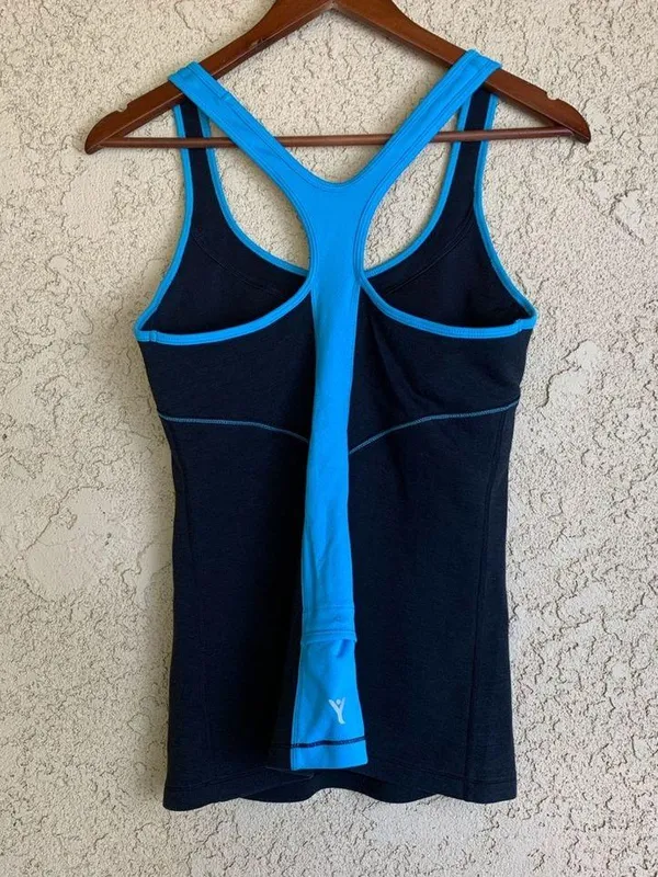 DYLN Blue and Black Razorback Workout Tank Top - Image 5