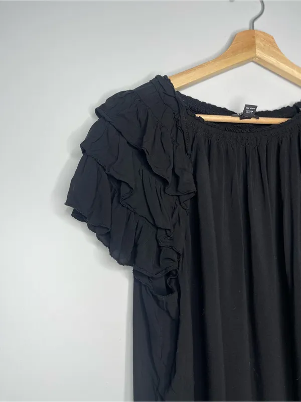 a.n.a Black Ruffle-Trim Smocked Babydoll Top (X-Large) - Image 2