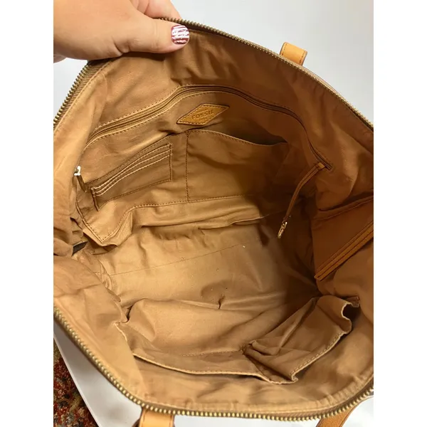 Fossil striped Sydney shopper Tote Bag Womens Large Tan Cream Striped Canvas - Image 7