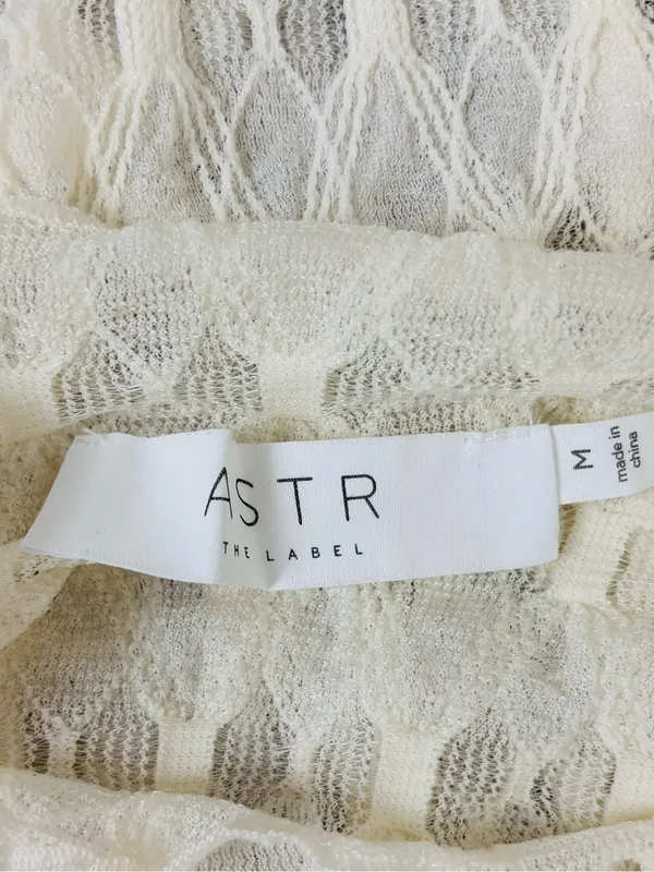 ASTR the label ivory sheer textured long sleeve top w/ asymmetric back detail. M - Image 8
