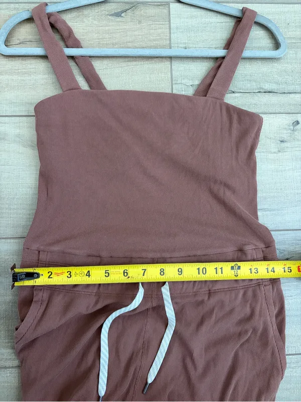 Vuori Mudra Square Neck Wide Leg Ribbed Casual Cozy Jumpsuit Chestnut Brown S - Image 10