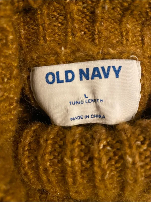 Old Navy Ribbed Turtleneck Sweater in Camel Brown Tunic Length Wool Blend - Image 13