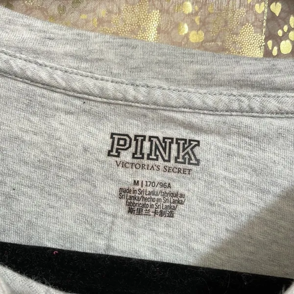 PINK Victorias Secret campus gray long sleeve, black logo, size M - Image 3