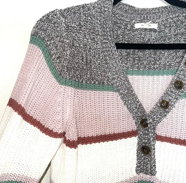 Maurices Henley Sweater Multicolor Striped V-neck Button Knit Pullover - Image 4