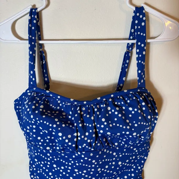 Jantzen Blue‎ Polka Dot Classic Fit Ruched One Piece Swimsuit Women's Size 10 - Image 2