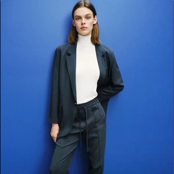 Zara OVERSIZED FLOWY BLAZER NAVY BLUE NEW - Image 4
