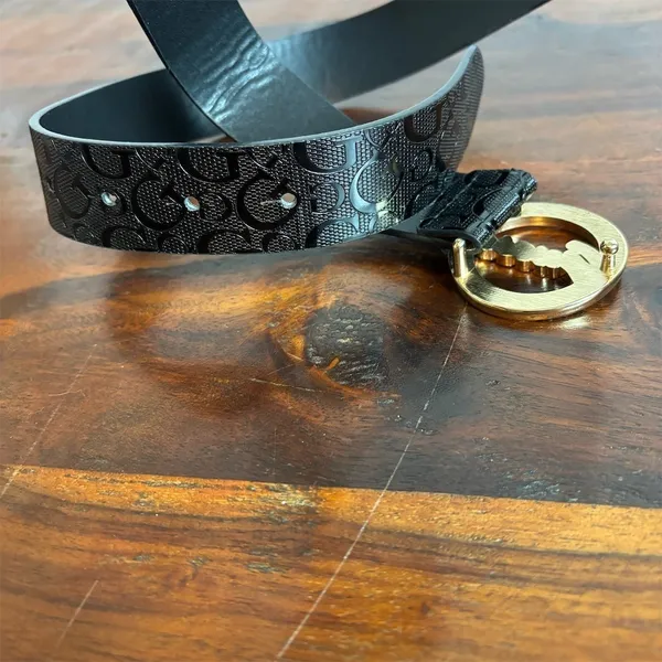GUESS Womens Belt Black Embossed Logo Gold Rhinestone‎ Buckle Size S - Image 4