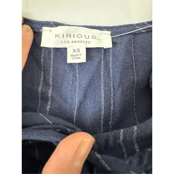 Kirious Los Angeles XS Navy Blue Pinstripe Tie-Front Peplum Top Puff Sleeve - Image 5
