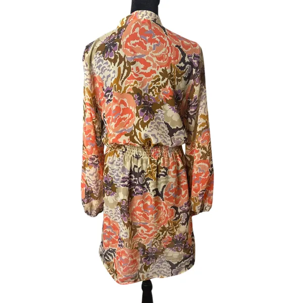 Ralph Lauren BOHO Retro Sheer Chiffon Dress Womens 4 Tie‎ Neck Smocked Indie - Image 2