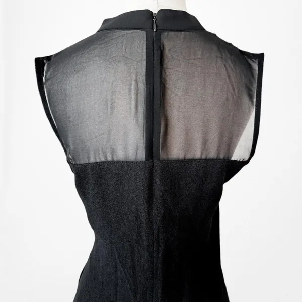 Vintage Y2K Black Sleeveless Bow Tie Knee Length Mesh Bodycon Cocktail Dress M - Image 8
