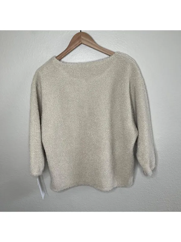 Ady P Womens Faux Sherpa Textured Knit Pullover Sweater beige Small Cabincore - Image 5
