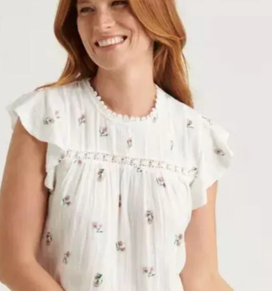 Lucky Brand floral mixed media blouse size small - Image 2
