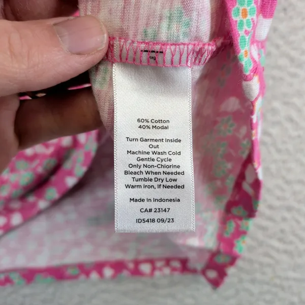 Talbots Plus 2X Pink Floral Slub Knit Short Sleeve Split Neck‎ Tee Shirt Top - Image 4