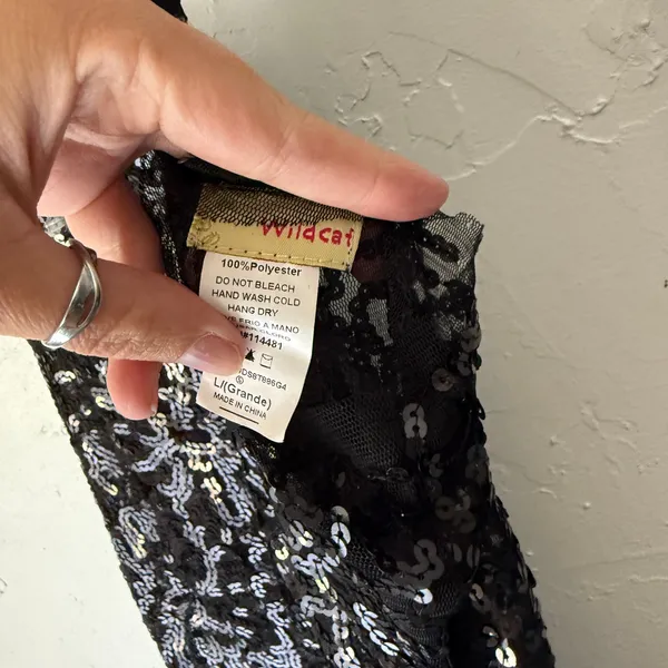 Wildcat Black Sequin Tank Top L‎ Y2K Fairy Grunge Mesh Going Out Top - Image 4