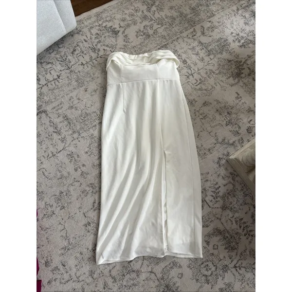 Lulus Fabulous Phenomenon White Strapless Bow Midi Dress Size XL Bridal Zip - Image 7