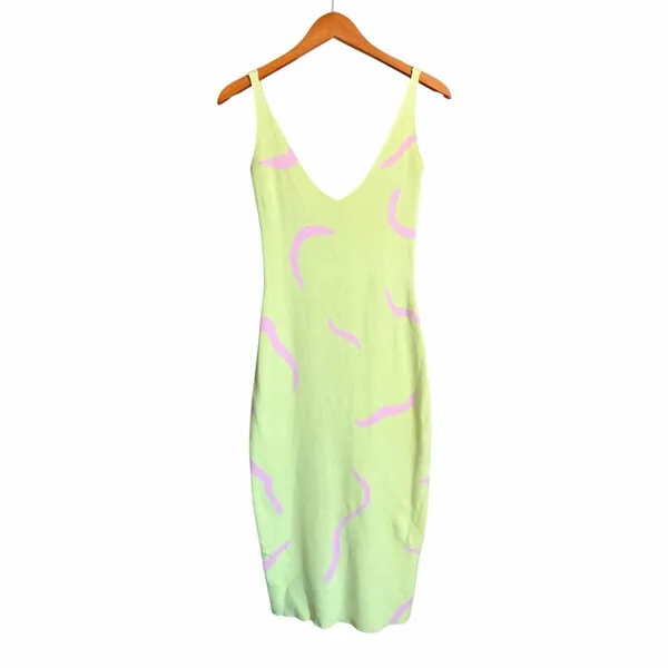White Fox Boutique Knit Midi Dress Lime Green Pink Swirl Bodycon Size S Y2K - Image 2
