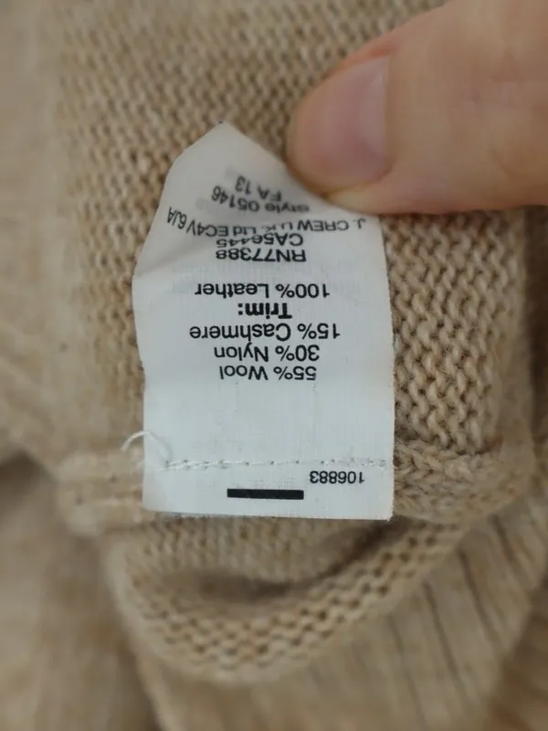 J.Crew Wool Cashmere V-Neck Sweater Small Tan Leather Sleeve Panels Tan - Image 5