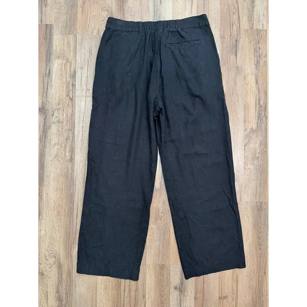Old Navy Taylor Wide‎ Leg Linen Pants Women L Black High Rise Elastic Waist - Image 3
