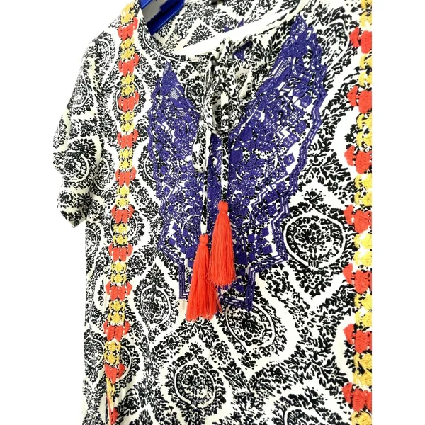 THML Damask Print Multicolor Embroidered Casual Tunic Dress Size Small FLAW - Image 7
