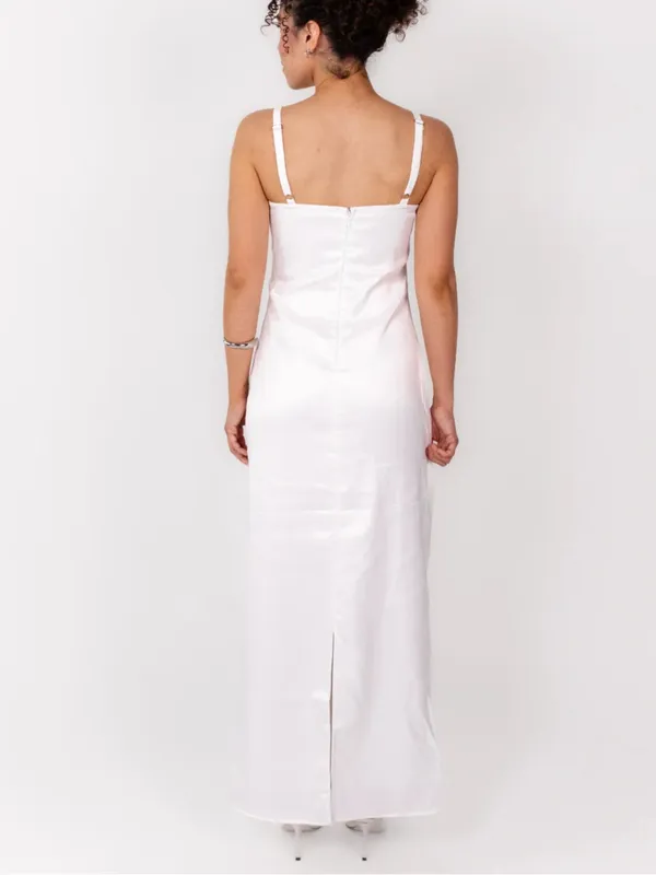 Bella Via The Alexandra Maxi Dress Satin Cutout White Pink Bow Small - Image 3