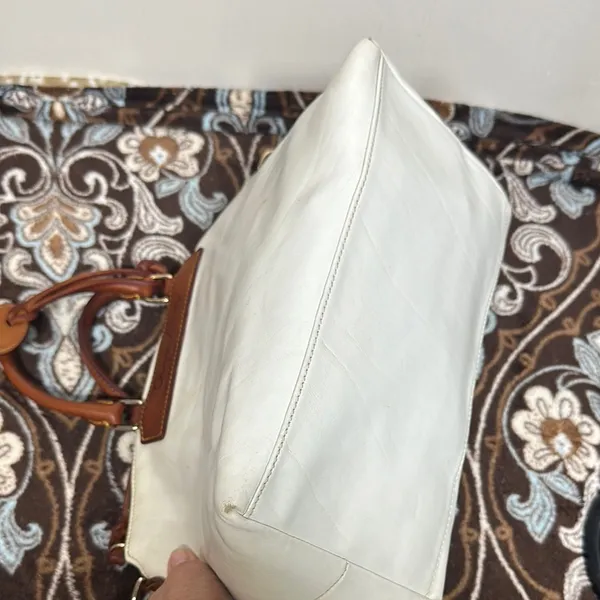 Dooney & Bourke White and Brown Satchel with Leather Accents - Image 8