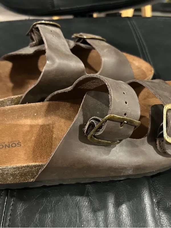 Sonoma Brown Double-Buckle Leather Slide Sandals - Image 4