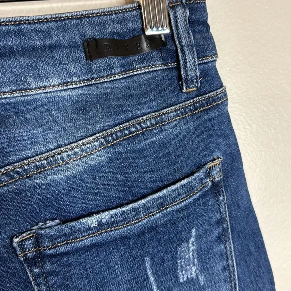 Risen Jeans Women's Distressed Raw Hem Flare Denim Blue Size 5/27 - Image 10