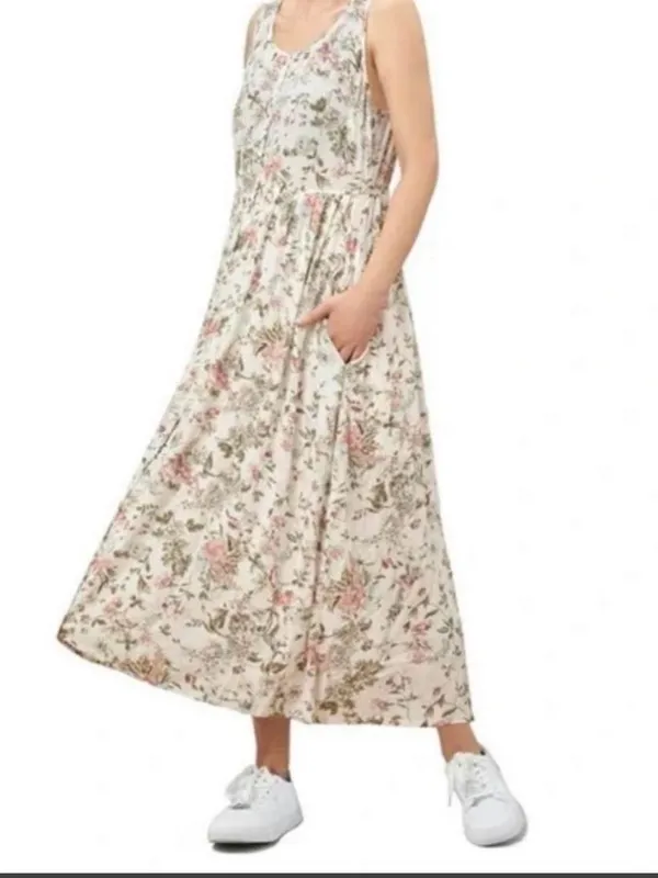 Frye Floral Button-Front sleeveless Maxi Dress White with Pink & Olive large - Image 13