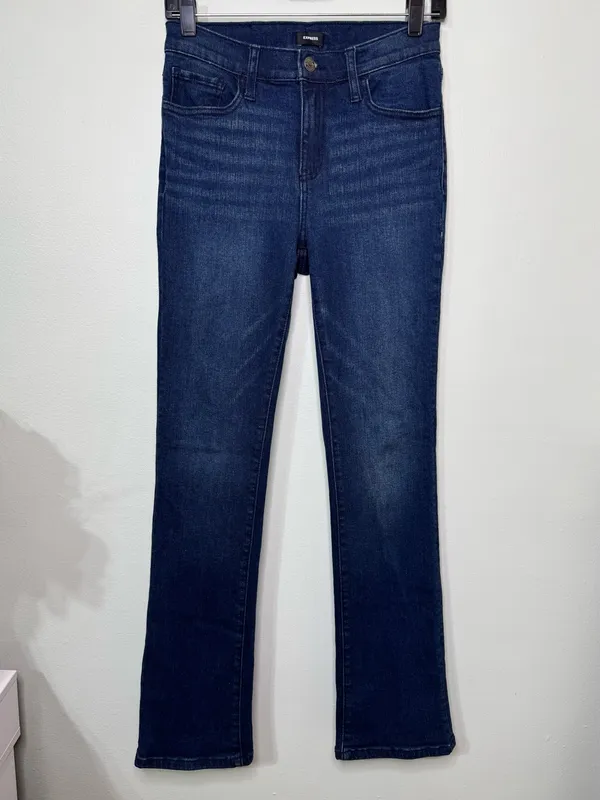 Express Women's Dark Wash Slim Bootcut Jeans - Distressed- Size 6 - Image 2