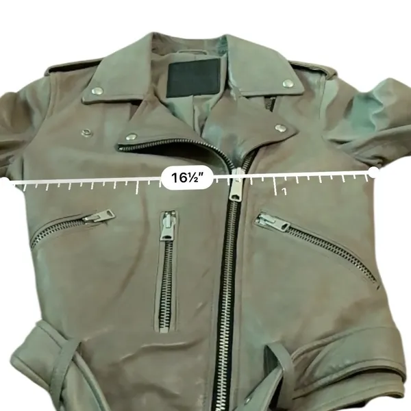 AllSaints Balfern Leather Biker‎ Jacket Women's Size 0 Taupe Moto Fall Edgy - Image 16