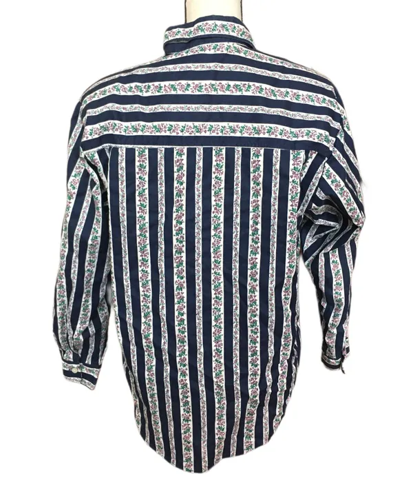 Cherokee Vintage 90s Western Style Floral Stripe Button Up Shirt Blue Purple M - Image 2
