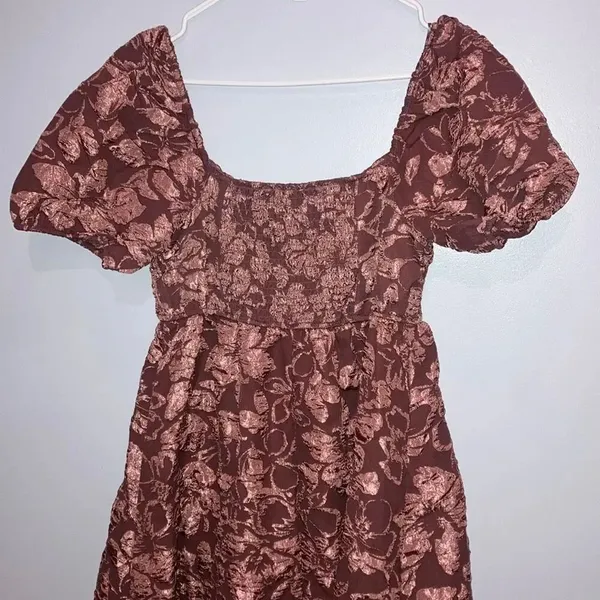 August Sky Floral Jacquard Sweetheart Neck Midi Dress Dusty Mauve Med #400 - Image 9