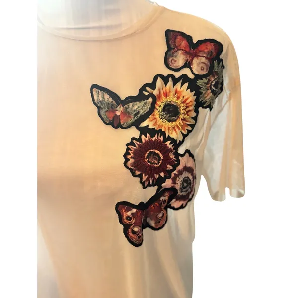 Zara Floral Butterfly Embroidered Sheer Top Size S - Image 2
