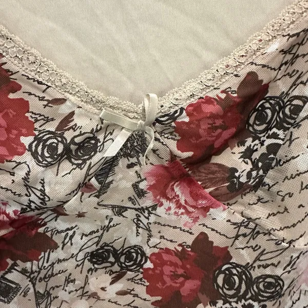 Almost Famous Sheer Floral Graphic Mesh Going Out Top Y2K Boho Size L - Image 6