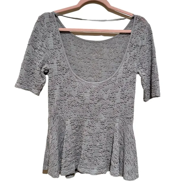 Free People Gray Lacey Second Chance Short Sleeve Peplum Top M - Image 7