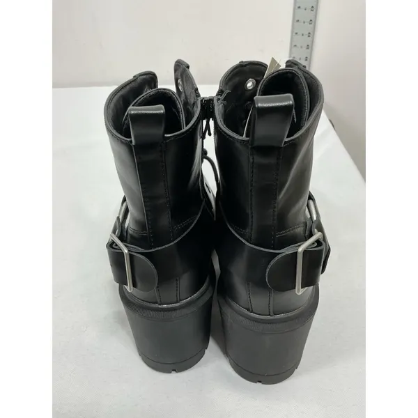 Womans NWT NOBO Ankle Moto Boots Size 7.5 Black Chunky Heel Lace Up Side Zip - Image 7