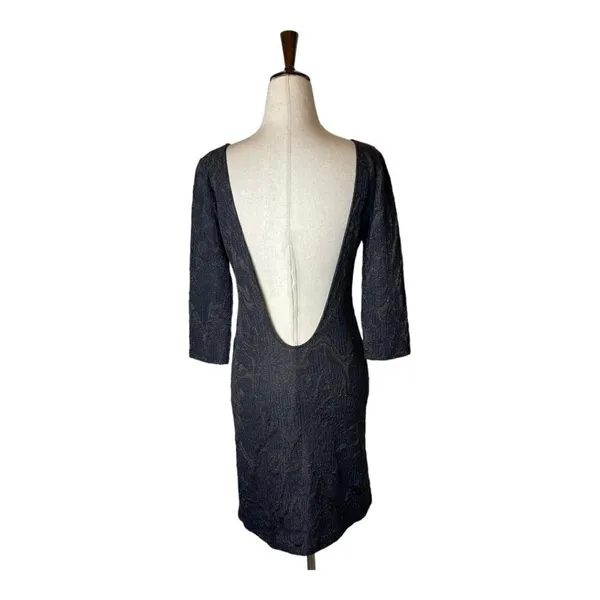 Zara Trafaluc Dress Women Medium Black Scoop‎ Back Long Sleeve Shimmer Mini - Image 2