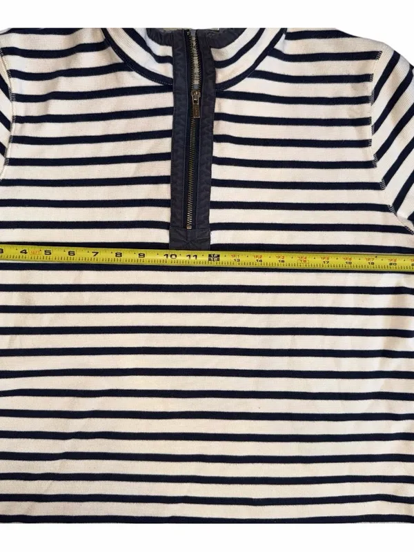 L.L. Bean Navy and White Striped Half-Zip Pullover - Image 4