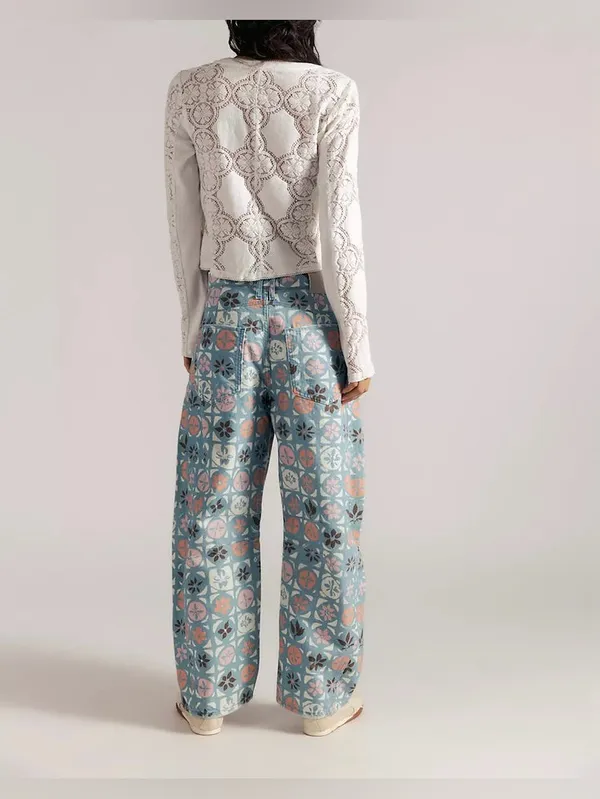 NWOT Free People We The Free Good Luck Printed Barrel Jeans - Jade Combo - 26 - Image 5