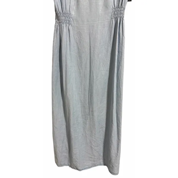 Zara Midi‎ Button UP Dress Lyocell Denim Lightweight V-Neck Women's Size Small - Image 6