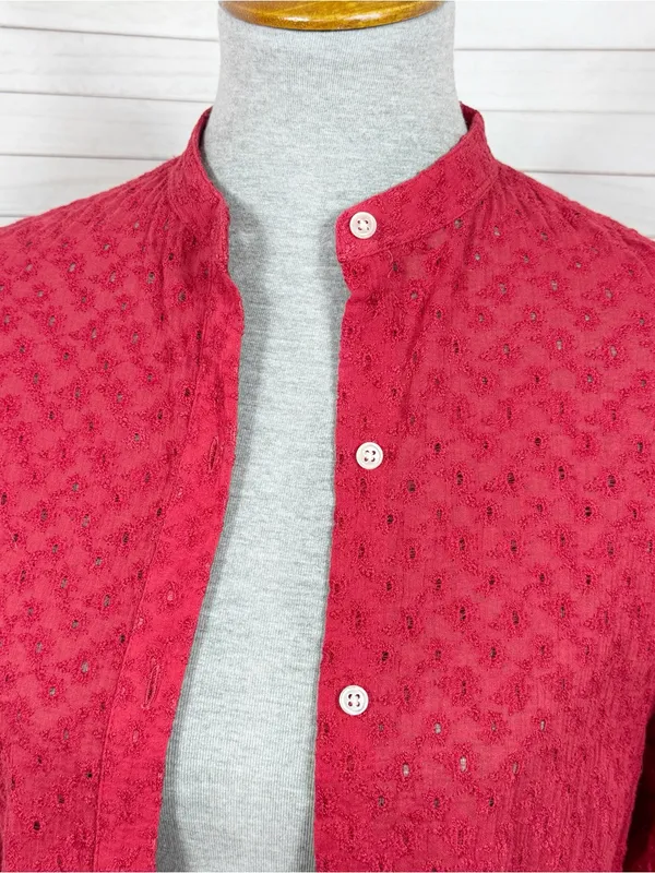 Lauren Ralph Lauren Eyelet Button Up Tunic Shirt Red Small Cottage Preppy Cotton - Image 5