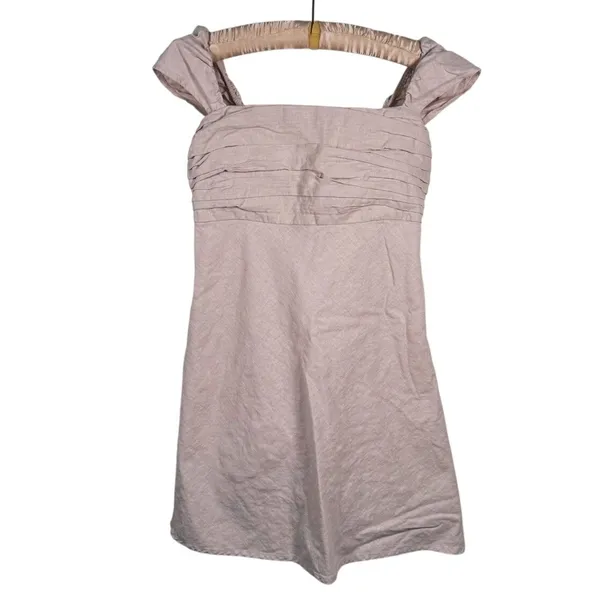 Abercrombie Linen Emerson Mini Dress Medium Tall Beige Preppy Coastal Resort - Image 3
