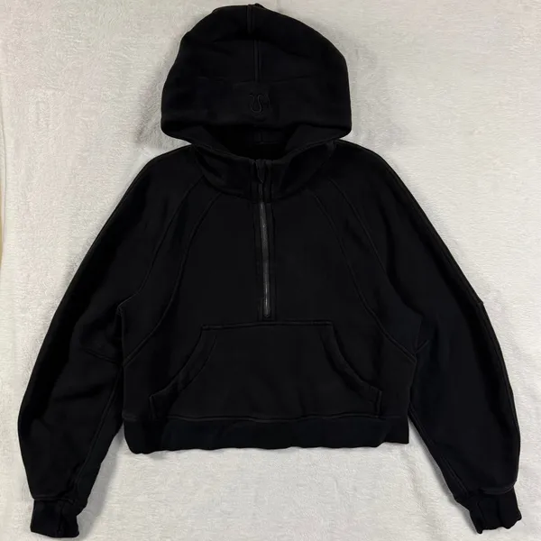 Lululemon M/L Scuba Oversized 1/2 Zip Black Hoodie Cropped Pullover Athleisure - Image 3