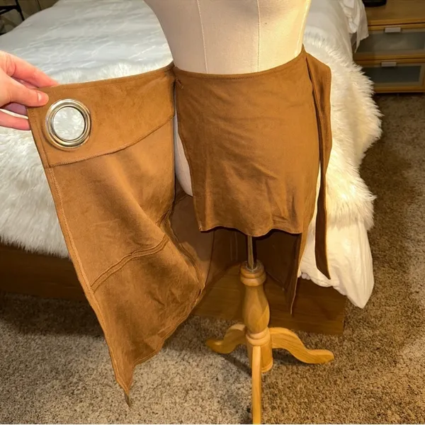 EXPRESS | Camel Faux Suede High Waisted Pencil Wrap Tie Side Grommet Ring Skirt - Image 5