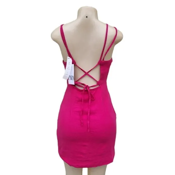 ZARA pink linen mini dress NWT M - Image 4