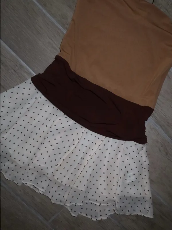 Zara Brown and White Polka Dot Mini Dress - Image 3