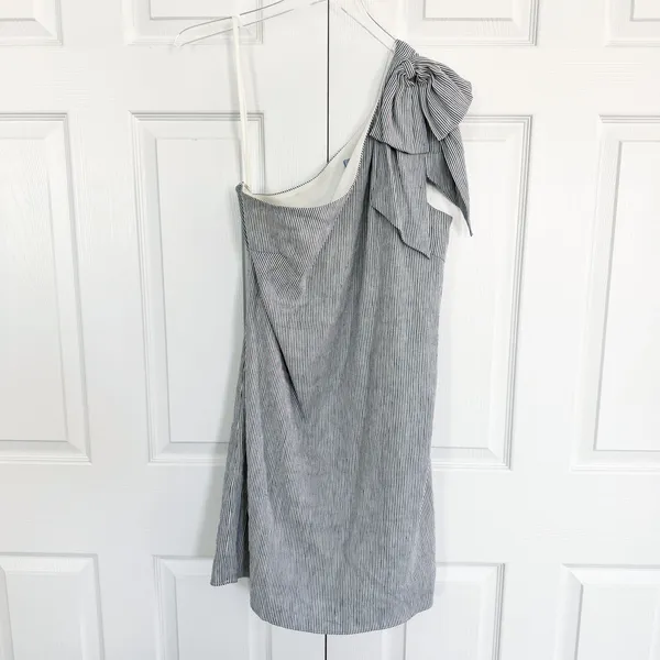 Antonio Melani Charlie Striped Linen Blend One Shoulder Bow Shift Mini Dress - Image 2